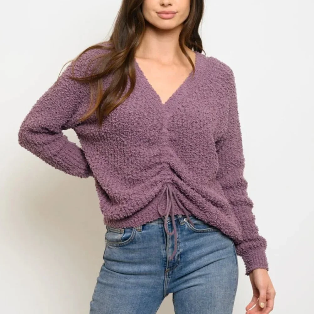 Purple popcorn with drawstringsweater top